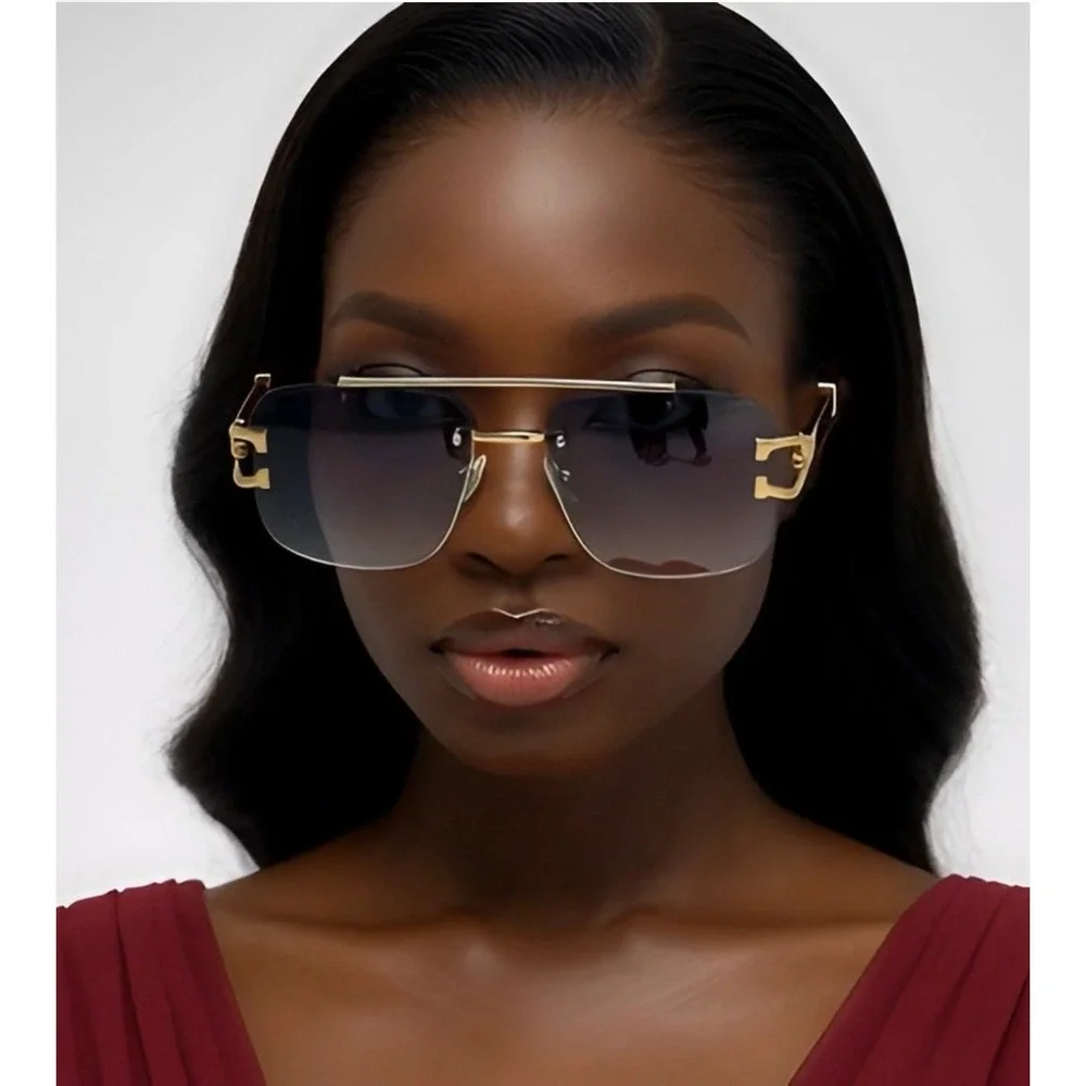 UV400 Protection 80's 90's Sophisticated Style Women‎ Sunglasses Black Lens Gold